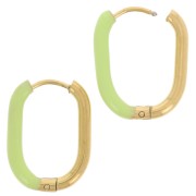 Orecchini a cerchio ovale 21x15 mm con resina epossidica - Acciaio inossidabile 304L - Oro - Verde chiaro x2