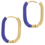 Orecchini a cerchio ovale 21x15 mm con resina epossidica - Acciaio inossidabile 304L - Oro - Blu scuro x2
