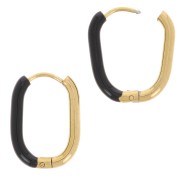 Orecchini a cerchio ovale 21x15 mm con resina epossidica - Acciaio inossidabile 304L - Oro - Nero x2
