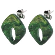 Orecchini - Orecchini con diamante cavo 16x14 mm in acrilico - Verde scuro marmorizzato con glitter x2 Orecchini con diamante cavo 16x14 mm in acrilico - Verde scuro marmorizzato con glitter x2
