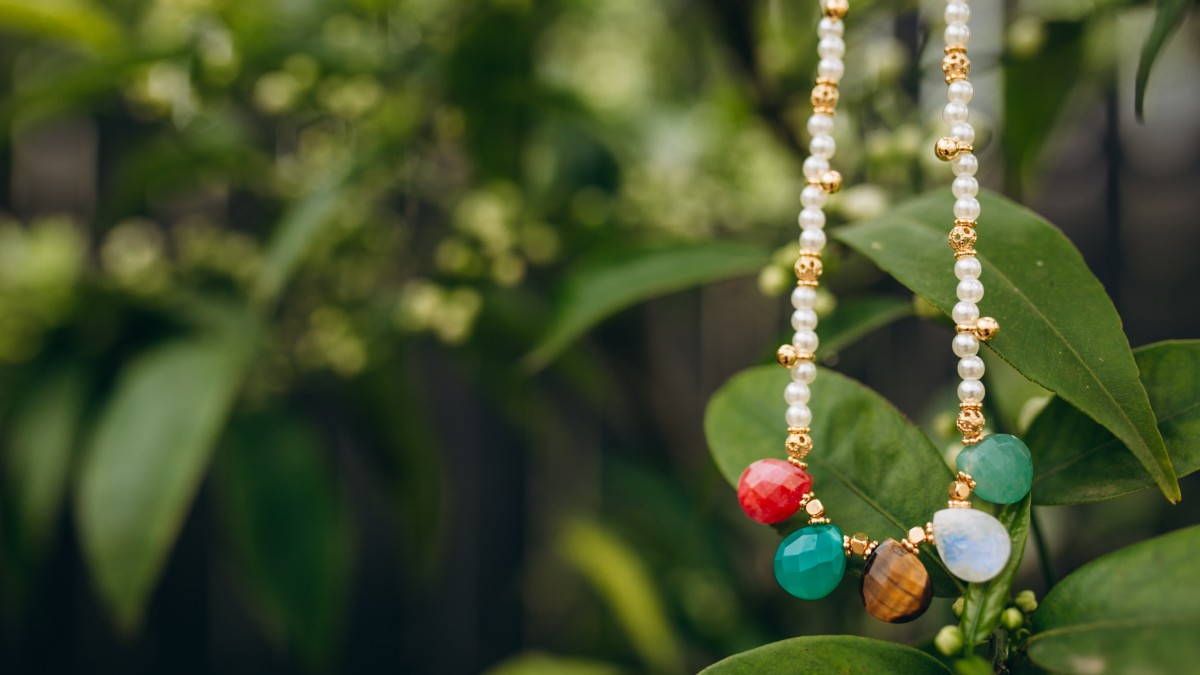 Schema Collana con pendente in pietra semipreziosa e Perla Schema Collana con pendente in pietra semipreziosa e Perla