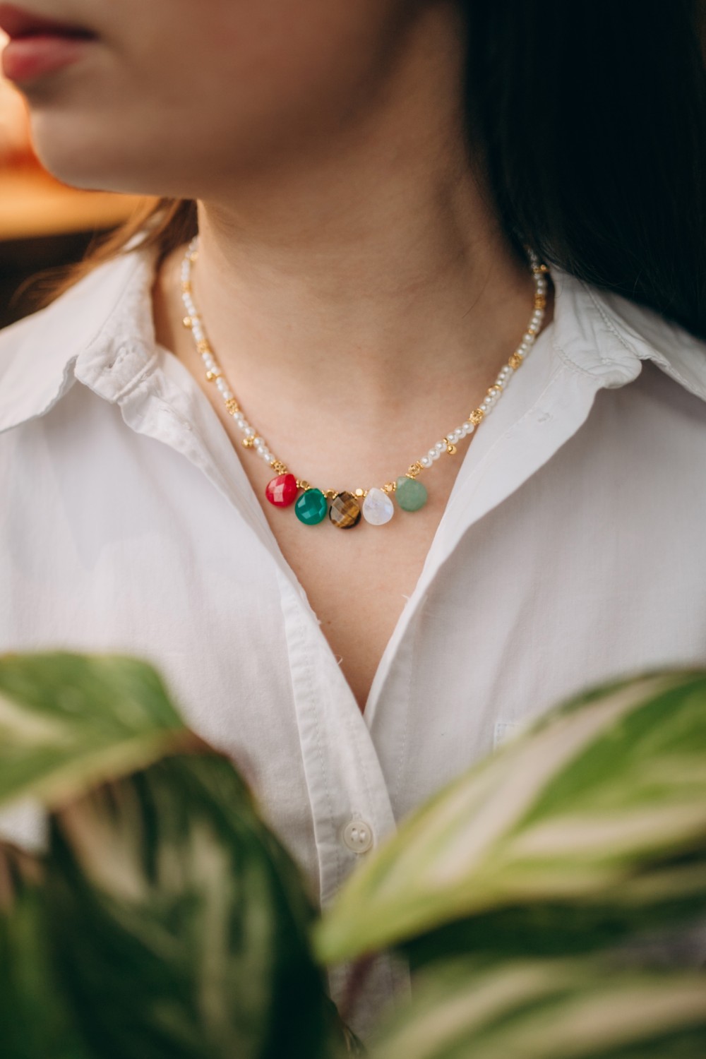 Schema Collana con pendente in pietra semipreziosa e Perla Schema Collana con pendente in pietra semipreziosa e Perla