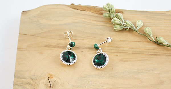 Orecchini in argento 925 con Malachite e cabochon Swarovski o PureCrystal Orecchini in argento 925 con Malachite e cabochon Swarovski o PureCrystal