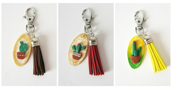 Portachiavi Cactus in pasta polimerica e pompons Portachiavi Cactus in pasta polimerica e pompons