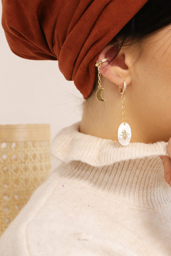 fai-da-te mini creole manette ciondolo luna madreperla oro riempito