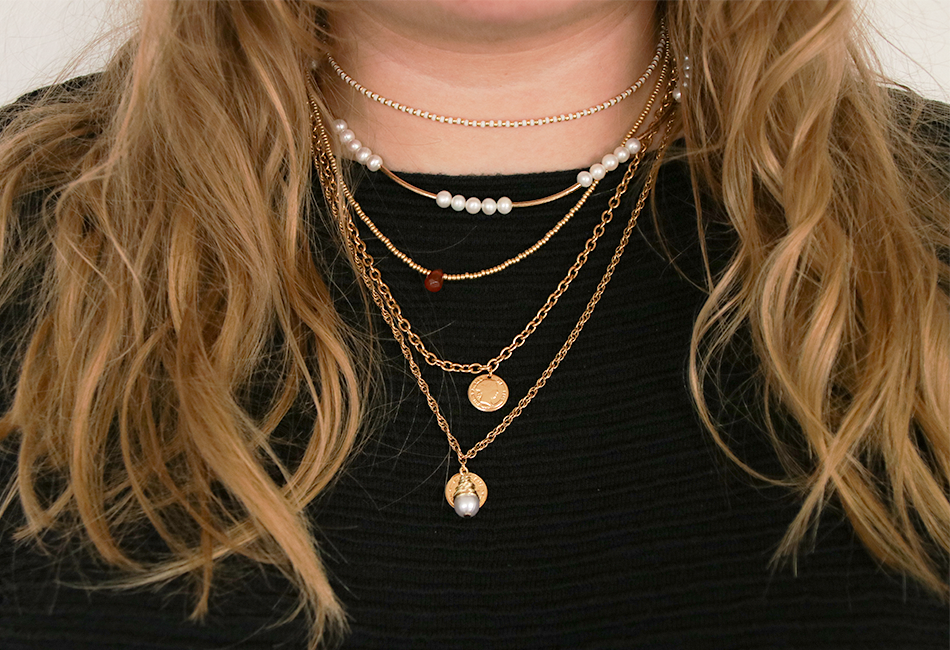 Tutorial Collana a più fili con grandi catene, medaglie e perle perlate