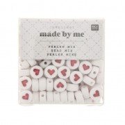 Assortimento di 165 perline - cuori - 7 mm Bianco/Rosso