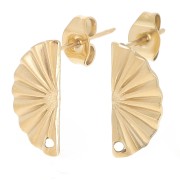 Orecchini semicerchi effetto pieghe 15x7 mm con 1 foro - Acciaio inox dorato x2