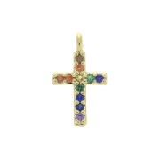 Ciondolo a croce in ossido di zirconio 11,5x7 mm - Dorato con oro fino - Multicolore x1