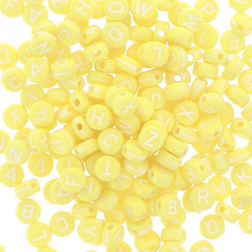 Assortimento di 200 perline- Lettere - 7 mm Giallo - Bianco