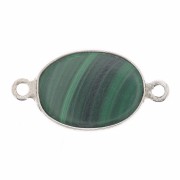 Distanziatore ovale in pietra gemma 15x10mm Argento 925 - Malachite x1