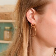 Orecchini perno a cerchio intrecciato 45x35 mm -Dorato con oro fino x2