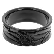 Bracciale spesso in resina opaca di 65,5 mm - fiori - Nero x1