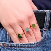 Anello con gemma - Sillimanite colorata arg925 dorato - imitazione dello smeraldo