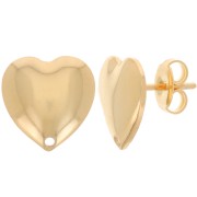 Orecchini perno cuore 12 mm - dorato oro fino x2