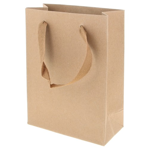 Sacchetti regalo Kraft con manici in nylon intrecciato 16x12x6 cm - Marrone x10