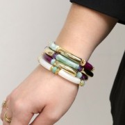 Perline tubolari curve in acrilico opaco 32x8 mm - Turchese x6