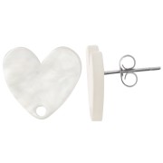 Orecchini perno cuore in acrilico 14x15,5 mm - Bianco perlato x2