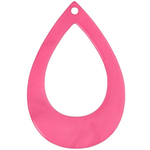 Pendente a goccia cavo in resina opaca 44x29,5 mm - Rosa fluorescente marmorizzato x1
