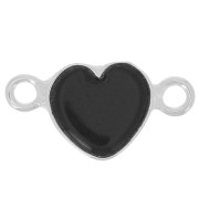 Distanziatore a cuore 15x8 mm - Placcatura in argento - Onice nero x1
