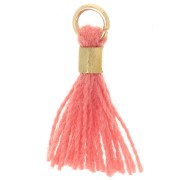 Pompon imitazione cotone da 12 mm con chiusura a perla - Oro - Rosa corallo x1