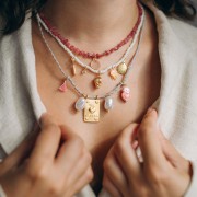 Pompon imitazione cotone da 12 mm con chiusura a perla - Oro - Rosa Vintage x1