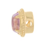 Perla ovale 6x4 mm con vetro colorato - Placcato oro 3 micron - Rosa x1