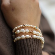 Perla rettangolare 7x5 mm con vetro colorato - Placcata oro 3 micron - Cristallo x1