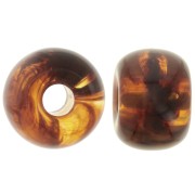 Perle - Perle rotonde a fori larghi 13x9 mm in resina traslucida - Ambra marmorizzata x8 Perle rotonde a fori larghi 13x9 mm in resina traslucida - Ambra marmorizzata x8