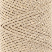 Cordoncino in cotone intrecciato da 2,5 mm - Made in France - Beige - Dorato x1m