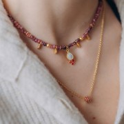 Perlina rondelle da 8 mm con ossido di zirconio - Dorato con oro fino - Fucsia x1