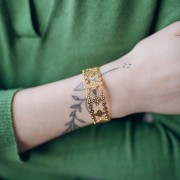 Bracciale regolabile trifoglio martellato 15x150mm acciaio inox 304L dorato x1