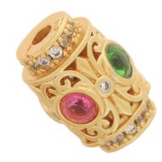 Perla tubolare vintage 12x8,5 mm con ossidi di zirconio - Dorato con oro fino x1