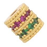 Perla tubolare 6x5,5 mm con ossidi di zirconio - Dorato con oro fino - Verde - Fucsia
