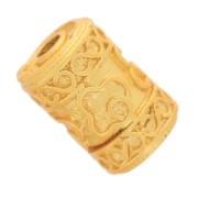 Perla tubolare lavorata 9x6 mm - Dorato con oro fino x1