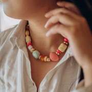 Perla rotonda in resina traslucida 18x9 mm - Giallo miele marmorizzato x1