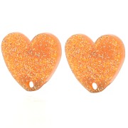 Orecchini cuore in acrilico 14x15,5 mm - Glitter arancione x2