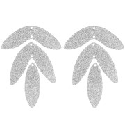 ciondolo - Set di 6 pendenti a forma di foglia in acrilico 62x45 mm da montare - Argento glitterato Set di 6 pendenti a forma di foglia in acrilico 62x45 mm da montare - Argento glitterato