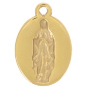 Ciondolo ovale 15x10 mm - Motivo religioso - Acciaio inossidabile 304L Dorato - Fucsia