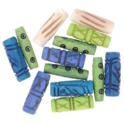 Assortimento di perle tubolari in osso incise da 25 mm - Verde - Blu e Naturale x24g