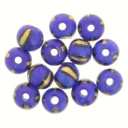 Assortimento di perle rotonde appiattite 10x8 mm in osso colorato - a righe - blu - Dorato x20