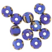 Assortimento di perle tonde appiattite in osso 8x7 mm - A righe - Blu - Dorato x20