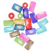 Assortimento di perle tubolari in osso incise 12x7 mm - Multicolore x20