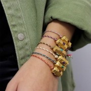 Cordoncino di cotone intrecciato e filo metallico 1,5 mm - Rosso - Bianco - Dorato x1m