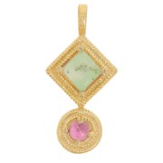 Pendente etnico 21x10 mm - Dorato con oro fino - Crisoprasio - Granato x1