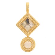 Pendente etnico 21x10 mm - Dorato con oro fino - labradorite - pietra di luna x1