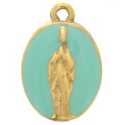 Ciondolo ovale 15x10mm con motivo religioso in acciaio inossidabile 304L Dorato - Turchese x1