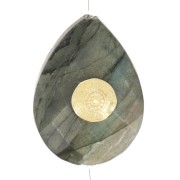 Perla a forma di goccia etnica 17x13 mm Pietra semipreziosa di Labradorite - Dorato con oro fino x1