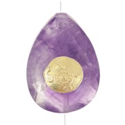 Perla a forma di goccia etnica 14x10 mm - Ametista - Dorato con oro fino x1