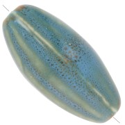 Perla di ceramica a oliva, motivo a strisce 40x20 mm - Blu - Beige - Marrone screziato x1